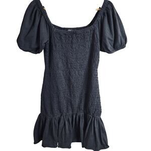 J Crew Smocked Puff Sleeve Dress Knit Dress SZ XS Black Stretch